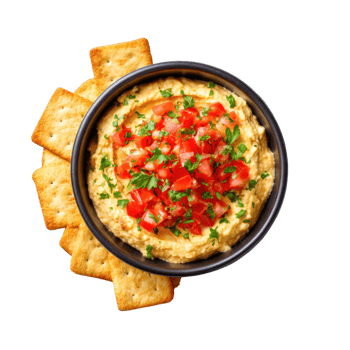 Hummus with crackers isolated on transparent background. png