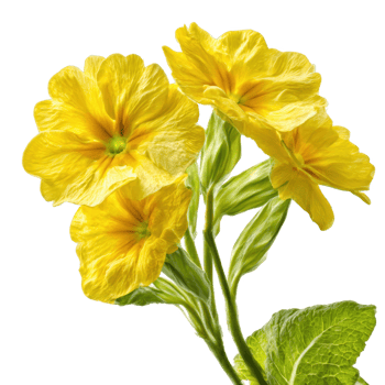 Yellow spring primrose blossom close up isolated on transparent background. png