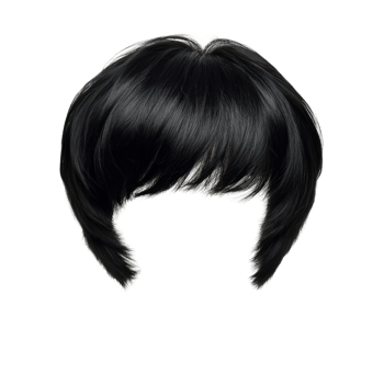 Short black hairstyle with bangs designed for versatile styling and modern looks png