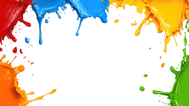 Colorful splashes of paint create a vibrant border on a white background for creative designs png