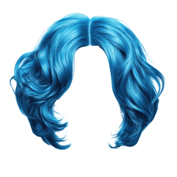 Vibrant blue wavy hair isolated on a white background for creative projects png