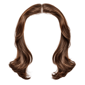 Long brown hairstyle with soft waves in a natural style isolated on a white background png