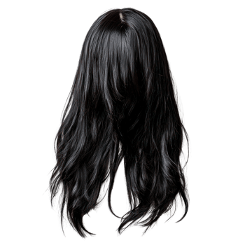 Long black wavy hair with natural texture isolated on white background for styling and fashion use png