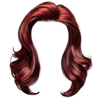 Beautiful isolated long wavy red hair with natural highlights cascading down png