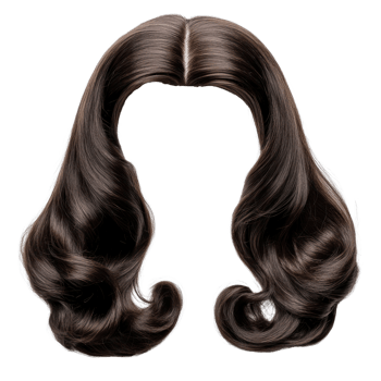 Long flowing brown hair with soft curls styled elegantly on a simple isolated background png