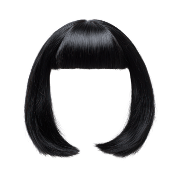 Elegant black bob hairstyle with straight fringe isolated on a white background for styling inspiration png
