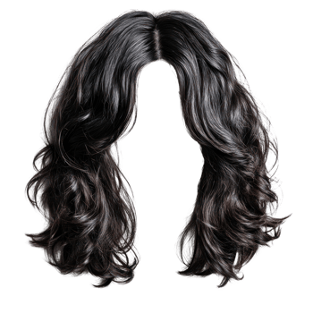 Long wavy black hair isolated with a natural shine suitable for various hairstyles png