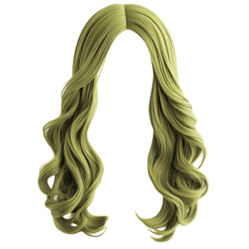 Long green wavy hair style isolated on a white background for creative use in costumes and fashion designs png