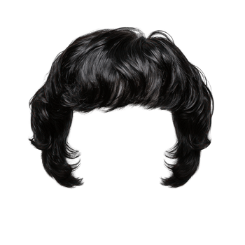 Classic black wig with voluminous curls for unique styling and costume purposes png