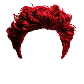 Unique vibrant red wig with curly texture perfect for costume or fashion use at parties or events png