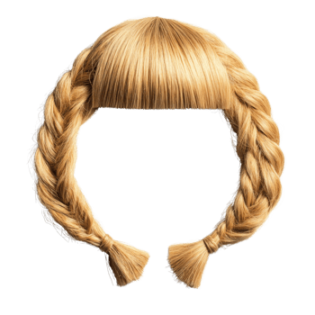 Blonde braided hairstyle with bangs isolated on a white background for creative use png