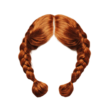 Braided red hair with two distinct braids isolated on white background png