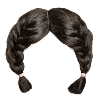 Braided black hair styled in two equal sections with ties on the ends png