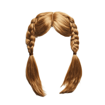 Brown braided wig with long pigtails suitable for dress up or theatrical costumes png