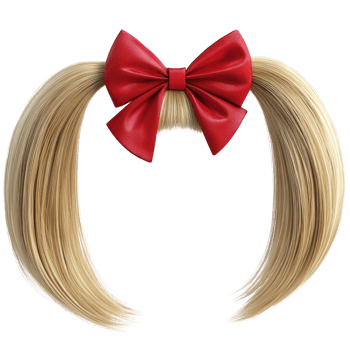 Cute blonde pigtails with a bright red bow ideal for costumes or playful dress up png