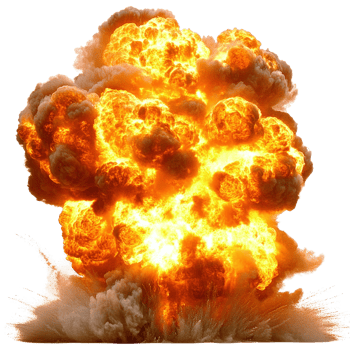 Massive explosion creates fiery cloud against clear background during a military exercise near a training area png
