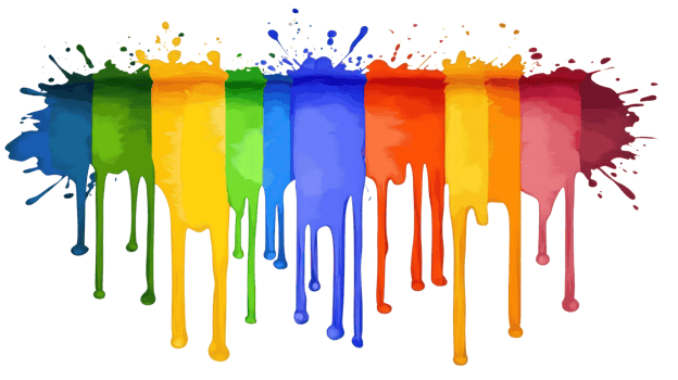 Colorful paint splashes creating vibrant artwork on a white background png