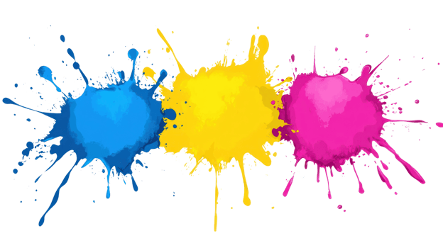 Colorful paint splashes create a vibrant artistic expression on a white background png