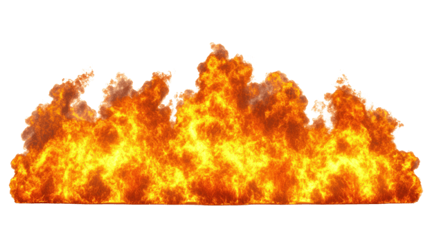 Bright orange fire flames isolated on a white background for creative projects and design applications png