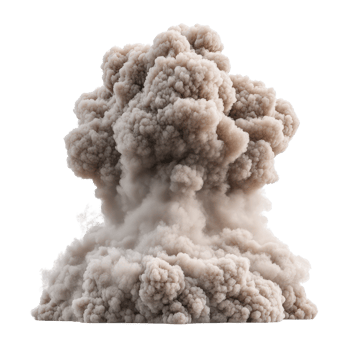 Dark gray smoke cloud rising dramatically from an explosive event or natural occurrence png