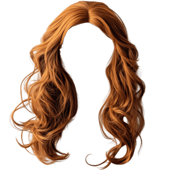 Natural looking long wavy orange hair wig, ideal for costume, fashion, or daily use png