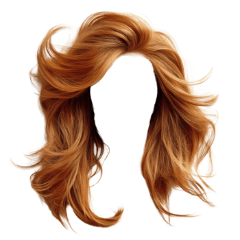 Long flowing ginger hairstyle with soft waves for a natural look png