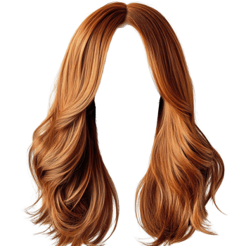 Natural long wavy auburn hair wig isolated on white background for styling and fashion enhancement png