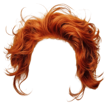Bright red curly wig with voluminous style for creative costumes and theatrical performances png