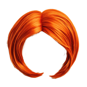 Vibrant orange wig styled with sleek and modern cut for creative fashion looks and costume parties png