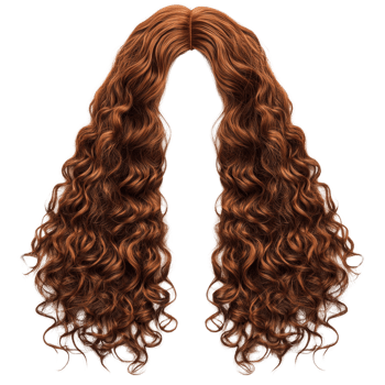 Long wavy auburn hair with natural curls for styling and fashion purposes png