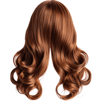 Long wavy brown hair wig isolated on a white background with a natural appearance and shiny texture png