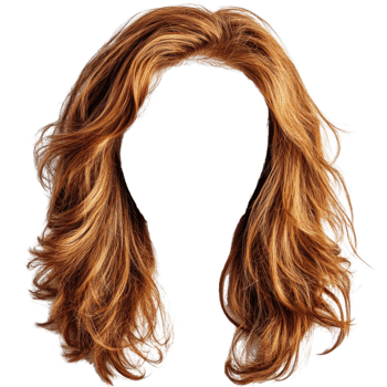 Natural looking wavy hair with warm tones isolated on a white background for hair styling purposes png