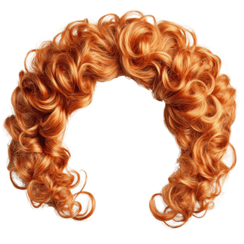 Bright orange curly wig with voluminous ringlets perfect for costume parties or theatrical performances png