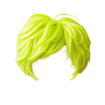 Bright lime green wig with tousled layers designed for bold fashion statements and creative styling options png