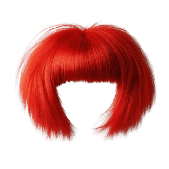 Vibrant red bob hairstyle with full bangs for bold fashion statements png
