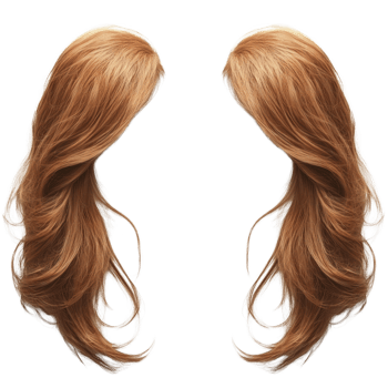 Long flowing wavy hair in warm brown shade with natural movement and volume for styling options png