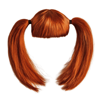 Vibrant red synthetic hair pigtails for creative performance or costume design png