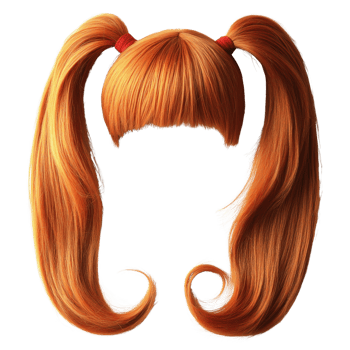 Bright orange hairstyle with playful pigtails and straight bangs for a fun and lively look png