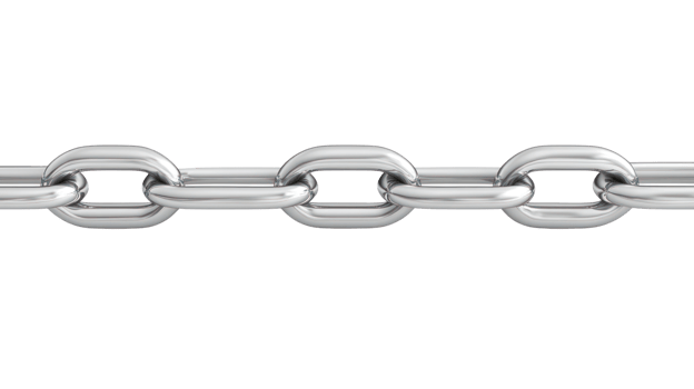 Metal chain link isolated on a white background displaying shiny and polished surface details png