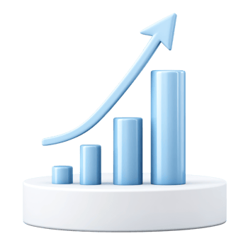Growth chart showing upward trend with blue bars and arrow on circular base png