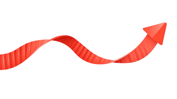 Red arrow pointing upwards in a dynamic and modern design presentation isolated on a white background png