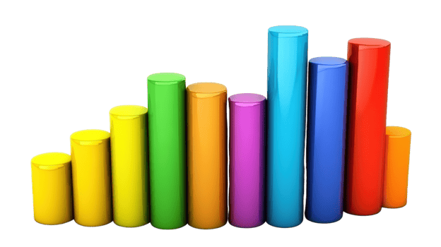 Colorful cylindrical bars represent data growth in a visually appealing way on a white background png