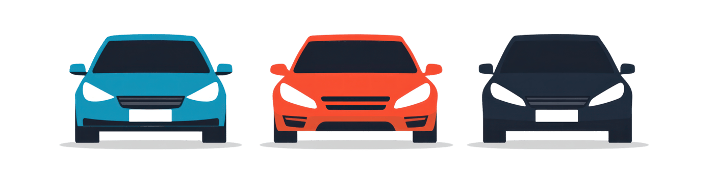 Three isolated cars in various colors showcasing modern design and style for automotive enthusiasts png