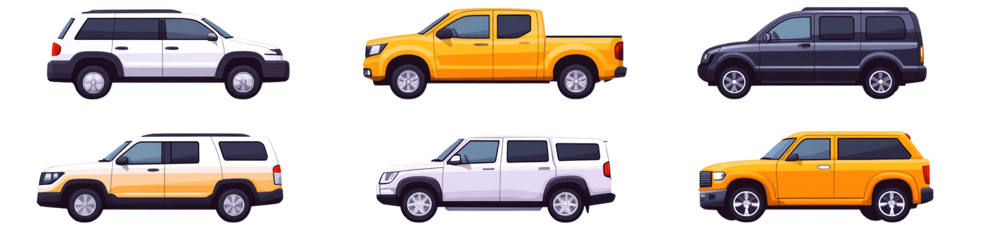 Variety of isolated vehicles displayed in different colors and styles, showcasing modern designs and functionality png