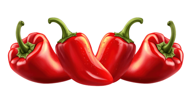 Vibrant red peppers isolated on white background showcasing fresh produce ideal for culinary uses png