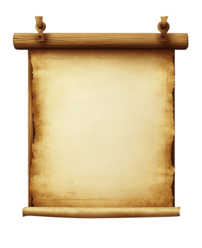 Blank parchment scroll hanging on wooden rods for writing messages or decorations png