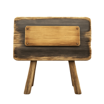 Wooden stand with blank sign ready for customization display in a rustic setting png