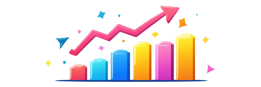 Colorful bar graph showing growth with an upward trend in a creative style png