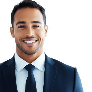 Confident young man in a suit with a bright smile isolated on a white background png