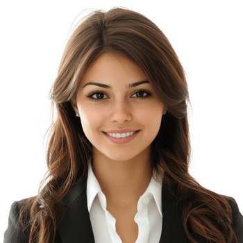 Professional woman smiling confidently in a business suit on a white background png